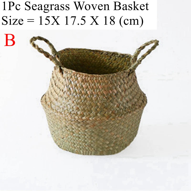 Boho Seagrass Basket Planter – Wicker Storage Basket