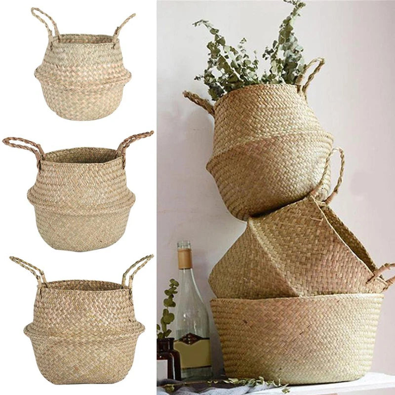 Boho Seagrass Basket Planter – Wicker Storage Basket