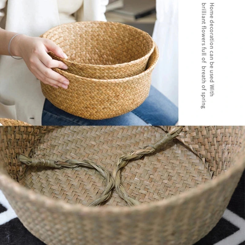Boho Seagrass Basket Planter – Wicker Storage Basket