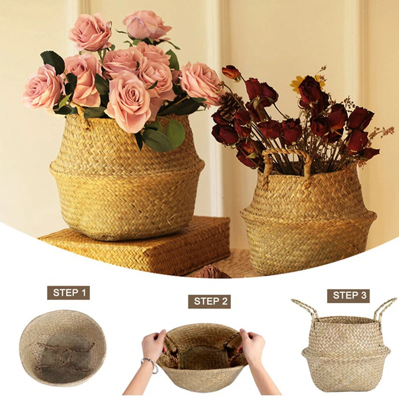 Boho Seagrass Basket Planter – Wicker Storage Basket