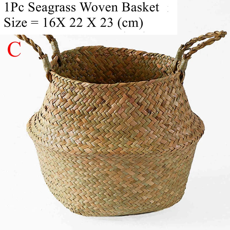 Boho Seagrass Basket Planter – Wicker Storage Basket