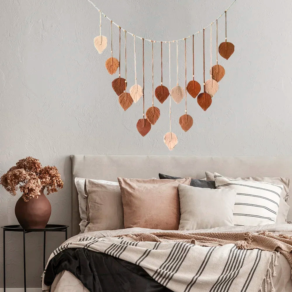 Boho Macrame Tapestry Leaf Feather Wall Hanging