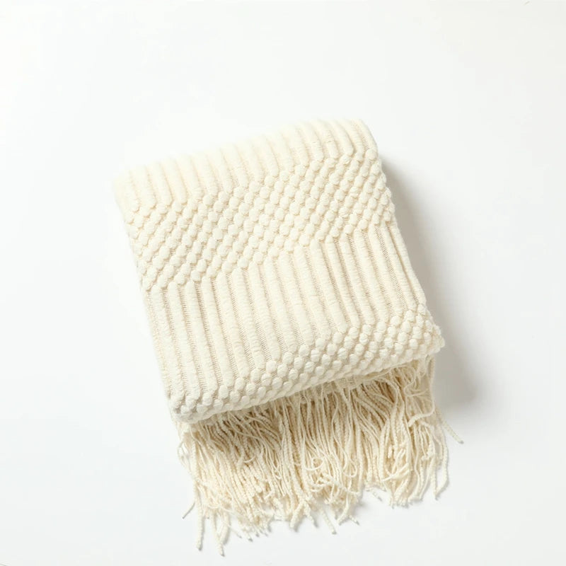 Nordic Knitted Throw Blanket with Tassels | Boho Home Decor