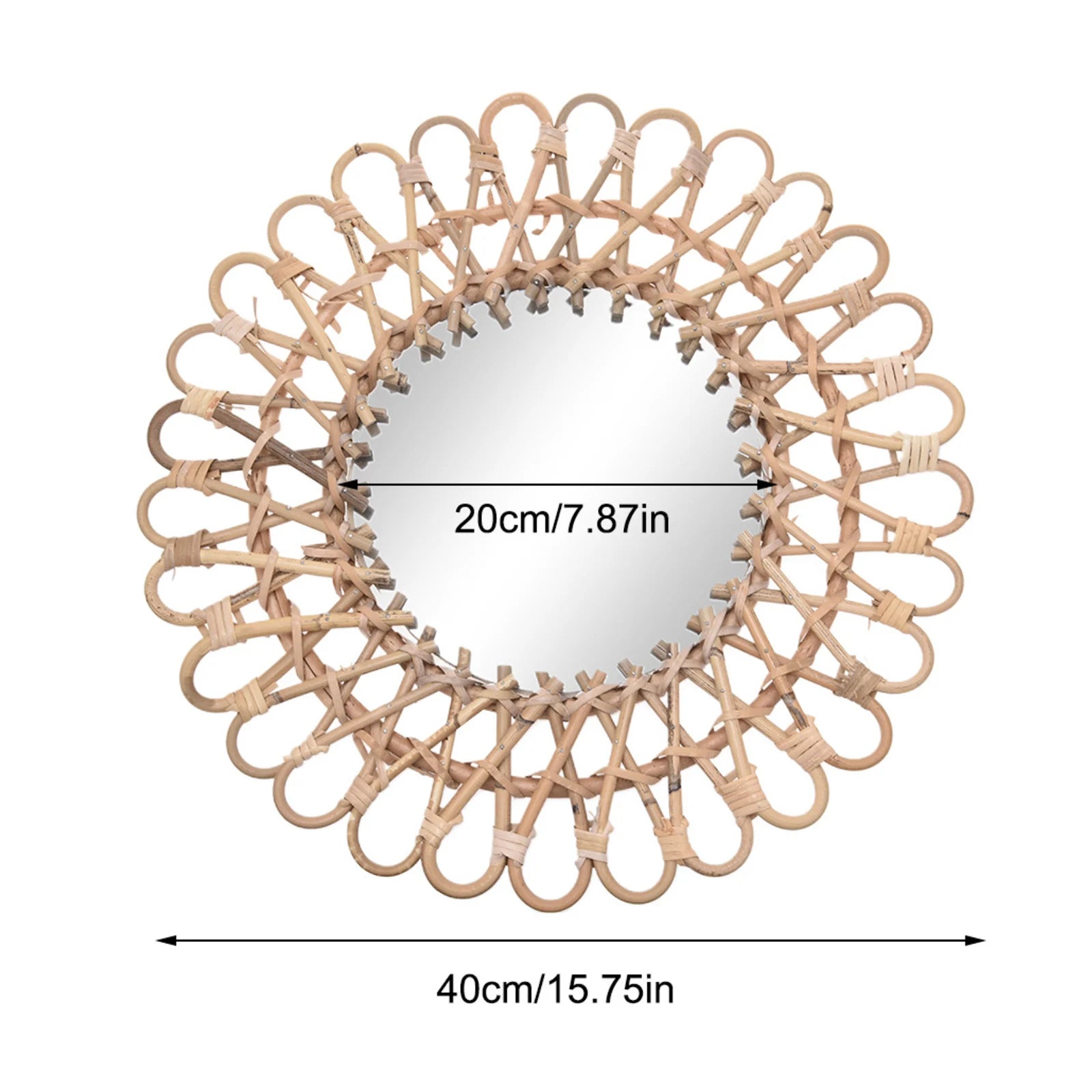 Boho Rattan Sunflower Wall Mirror | 16" Circular Hanging Mirror