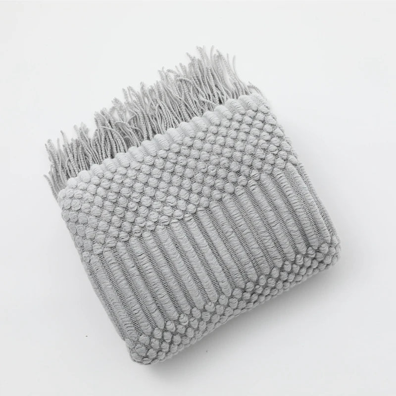 Nordic Knitted Throw Blanket with Tassels | Boho Home Decor