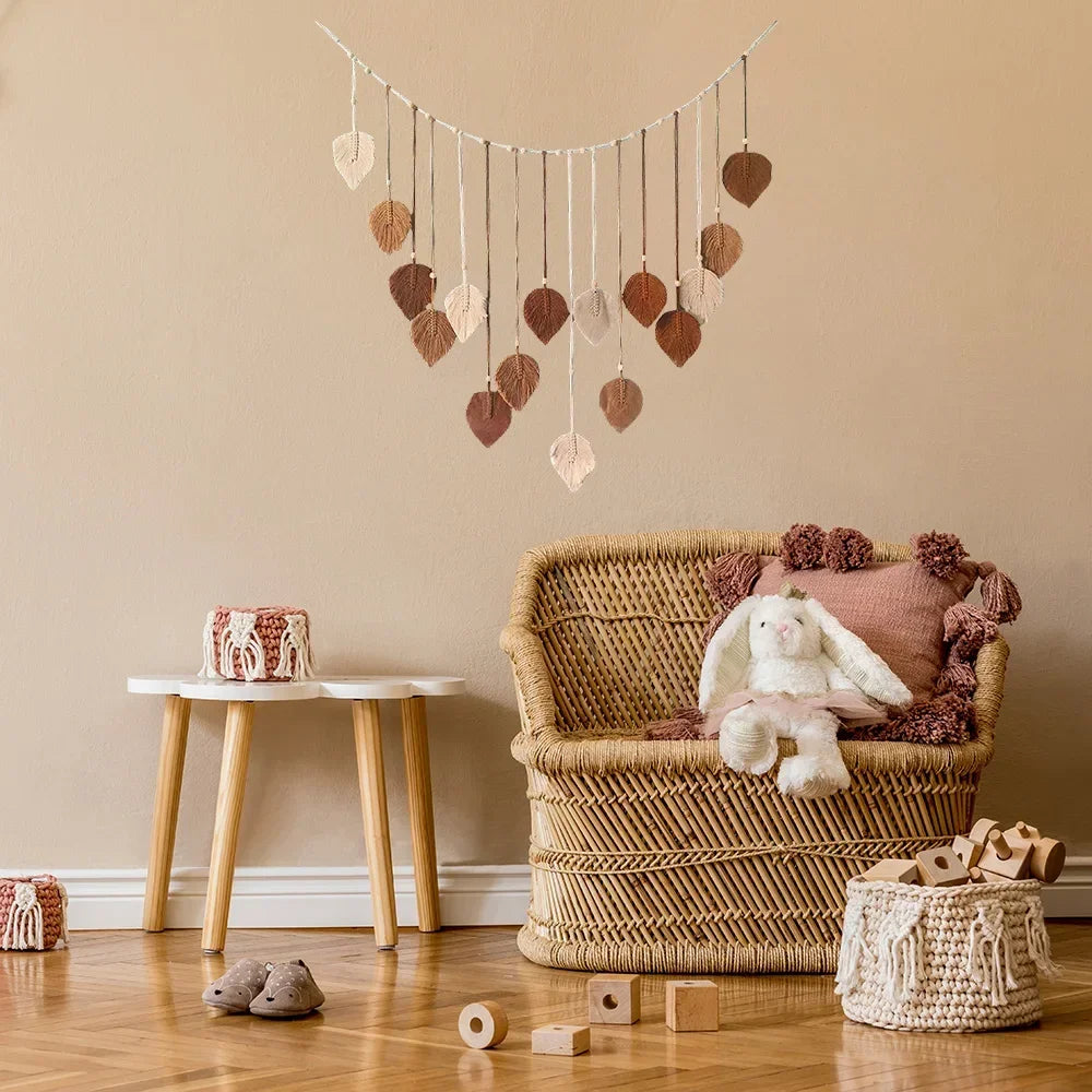 Boho Macrame Tapestry Leaf Feather Wall Hanging