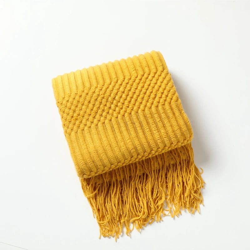 Nordic Knitted Throw Blanket with Tassels | Boho Home Decor