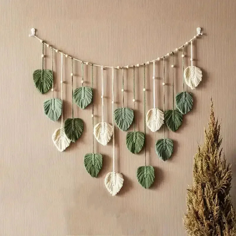 Boho Macrame Tapestry Leaf Feather Wall Hanging