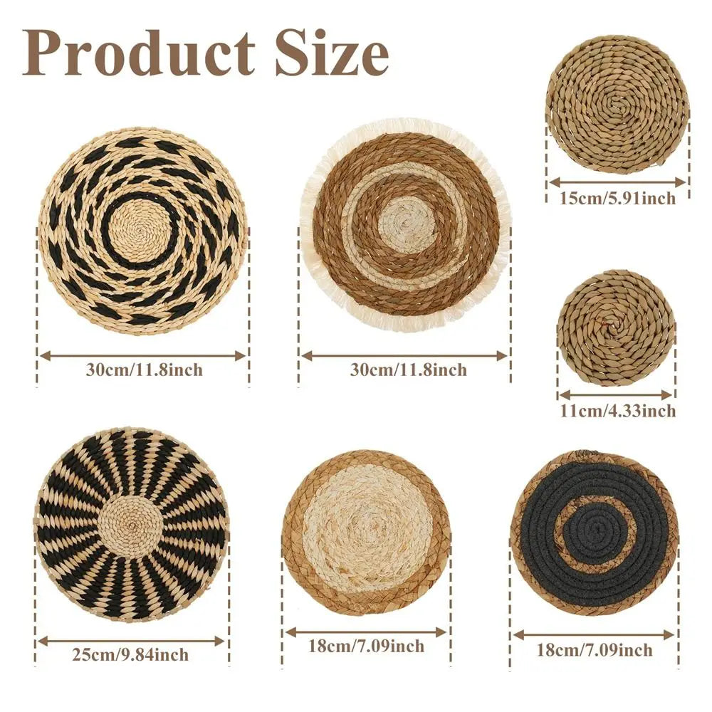7-Piece Boho Wall Basket set Handwoven Seagrass Rattan Decor