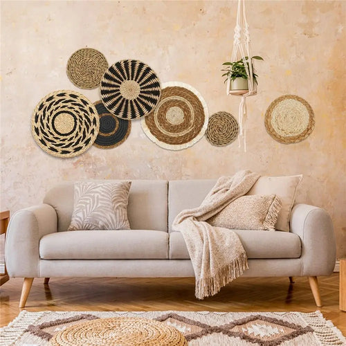 7-Piece Boho Wall Basket set Handwoven Seagrass Rattan Decor