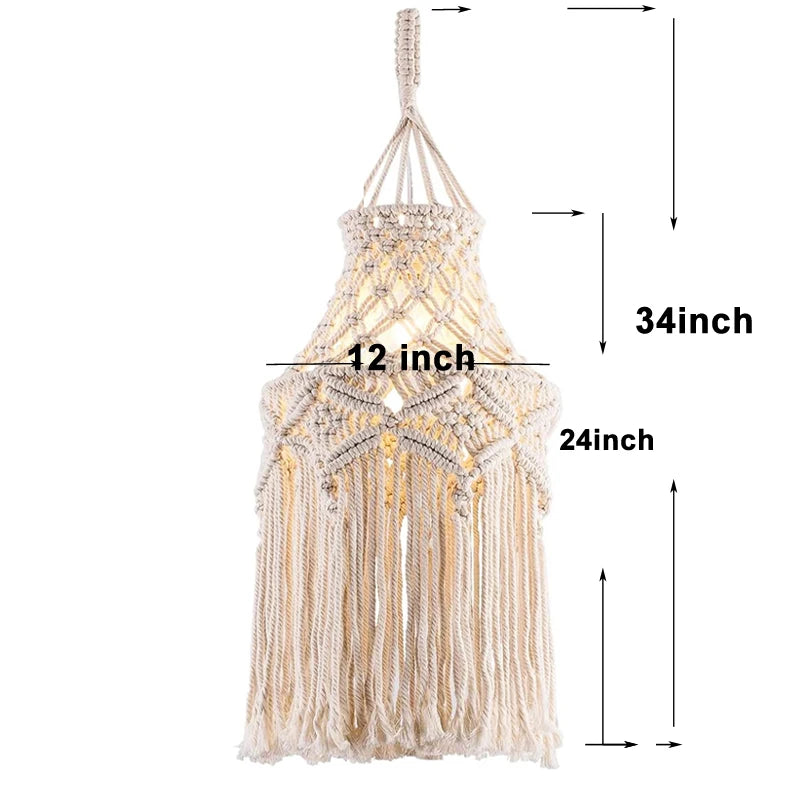 Boho Macrame Pendant Lamp Shade | Handknitted Vintage Ceiling Light Cover