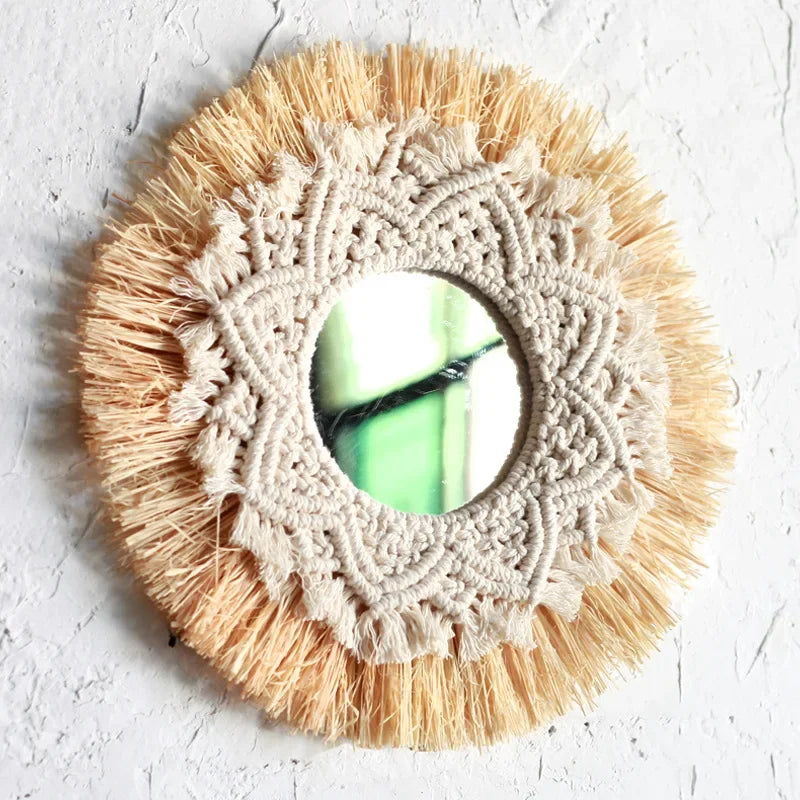 Boho Macrame Wall Mirror-Handwoven Bohemian Home Decor