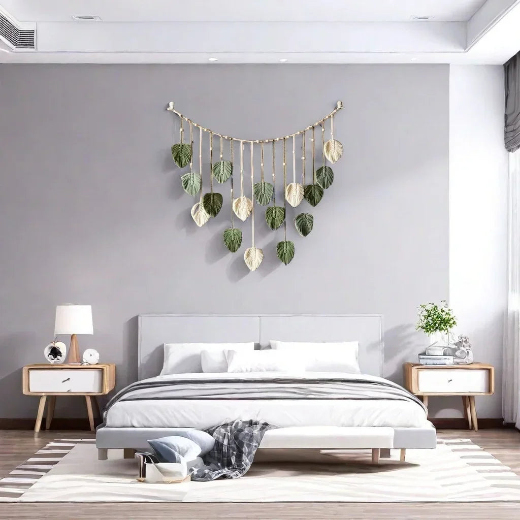 Boho Macrame Tapestry Leaf Feather Wall Hanging