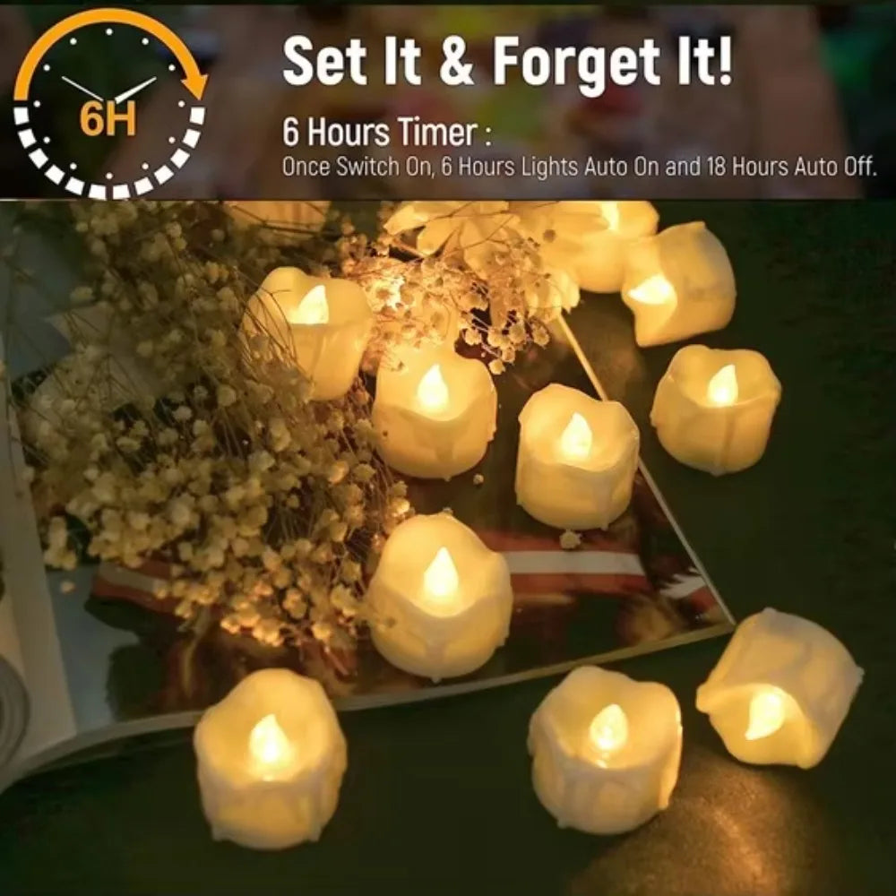 Flameless LED Tea Light Candles Set of 12 with Timer