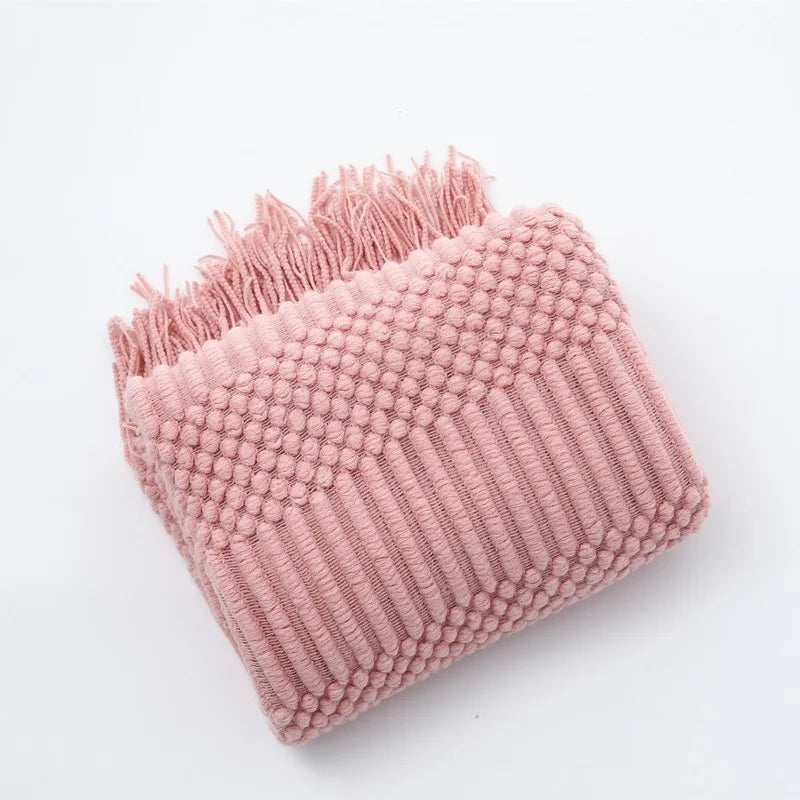 Nordic Knitted Throw Blanket with Tassels | Boho Home Decor