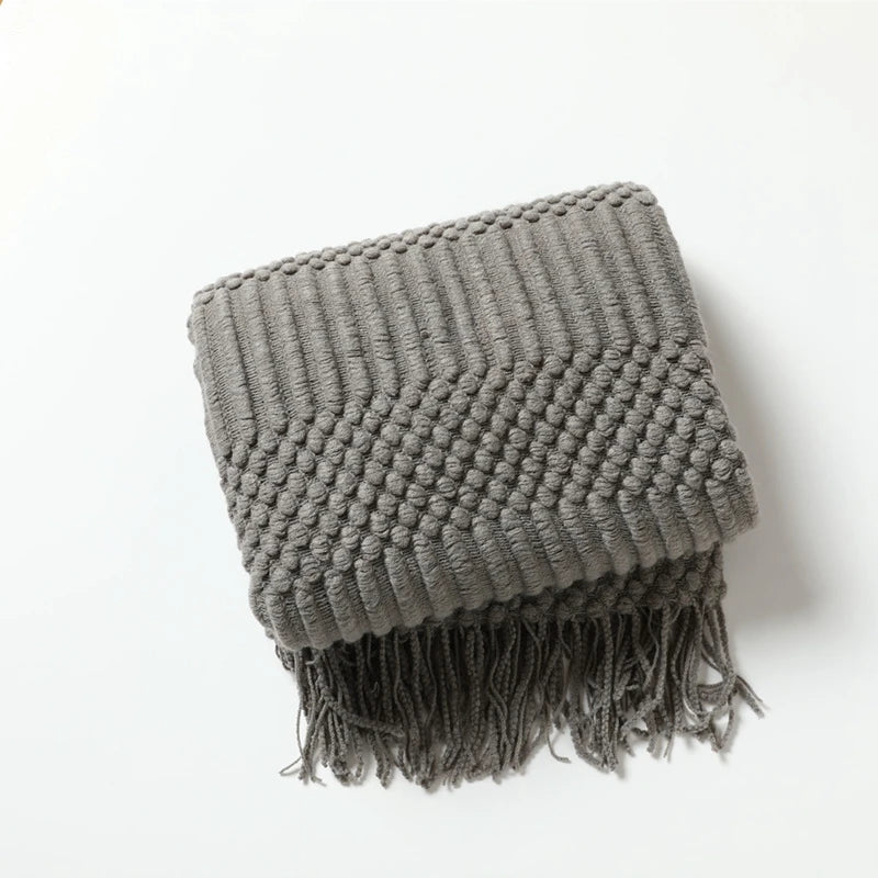 Nordic Knitted Throw Blanket with Tassels | Boho Home Decor