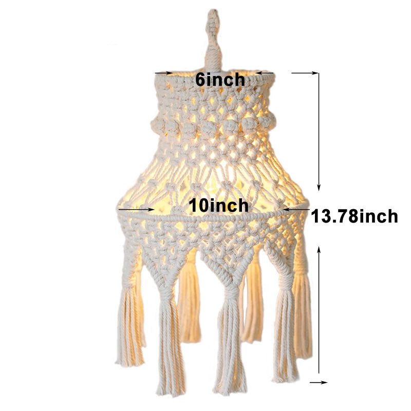 Boho Macrame Pendant Lamp Shade | Handknitted Vintage Ceiling Light Cover
