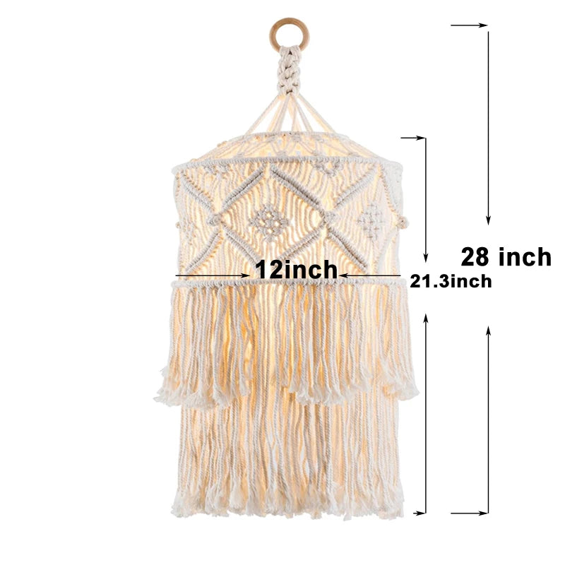 Boho Macrame Pendant Lamp Shade | Handknitted Vintage Ceiling Light Cover