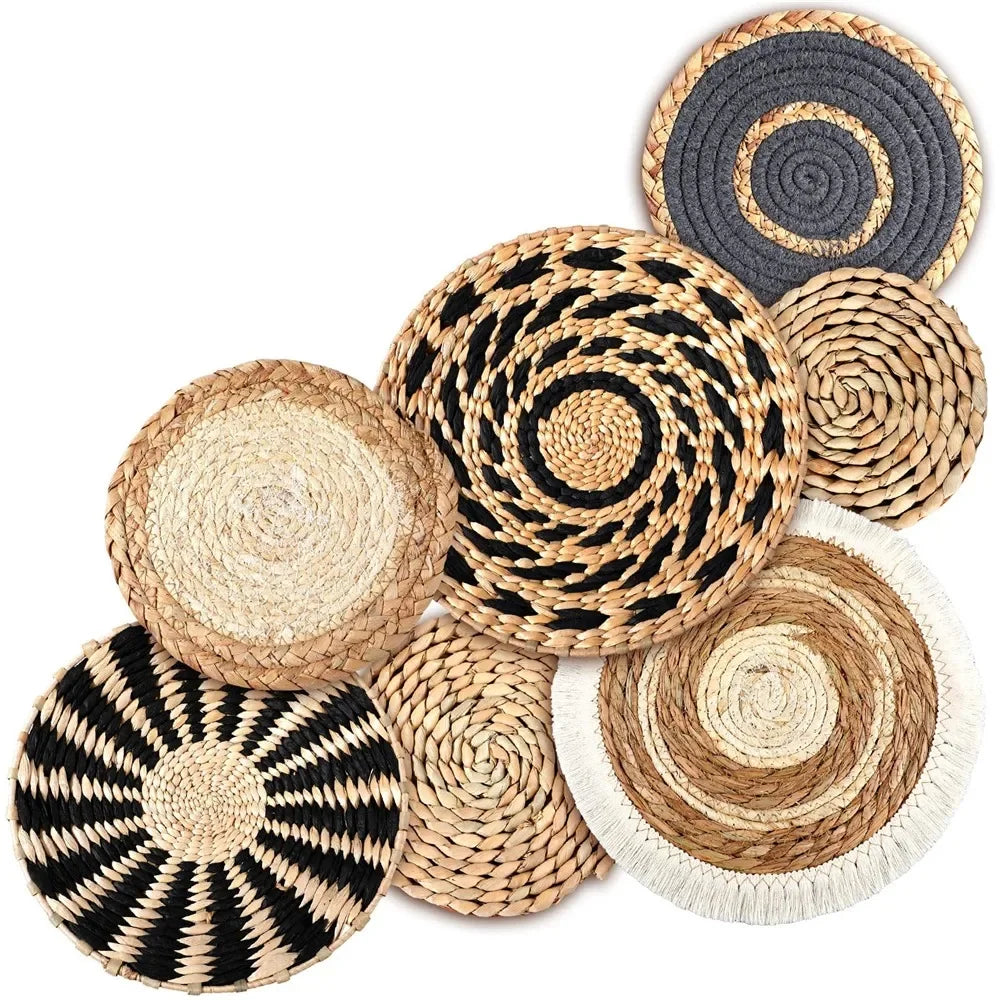 7-Piece Boho Wall Basket set Handwoven Seagrass Rattan Decor