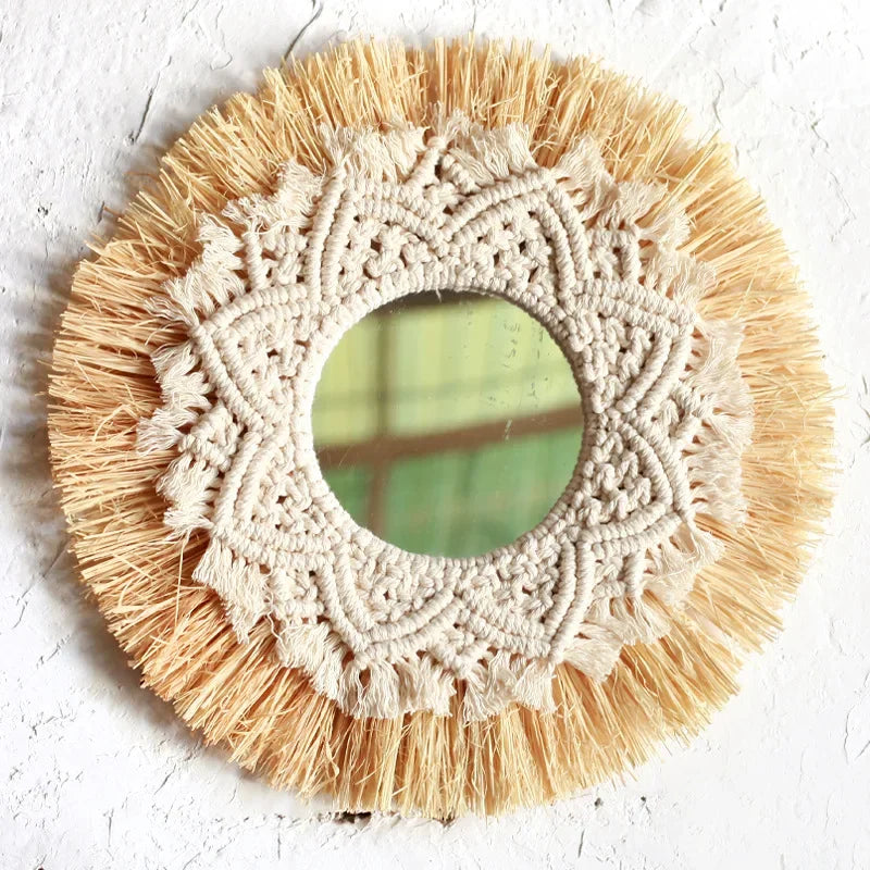 Boho Macrame Wall Mirror-Handwoven Bohemian Home Decor