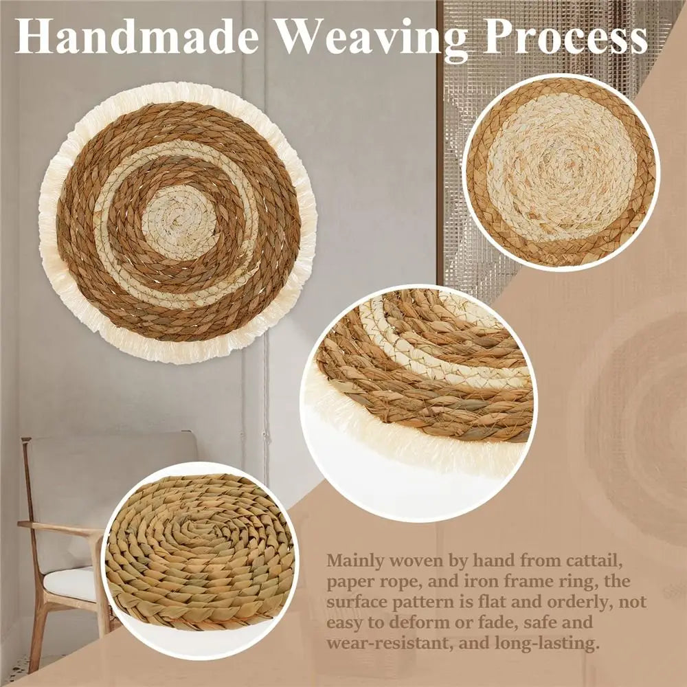 7-Piece Boho Wall Basket set Handwoven Seagrass Rattan Decor
