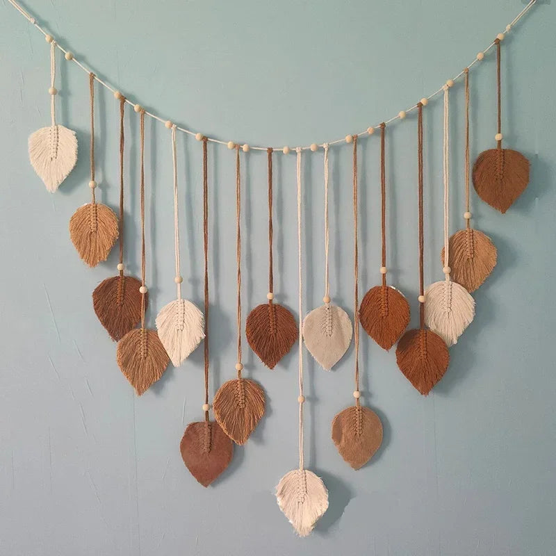 Boho Macrame Tapestry Leaf Feather Wall Hanging