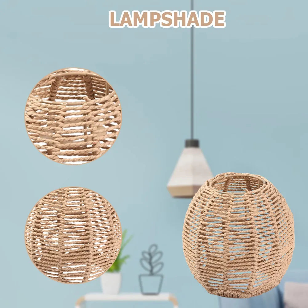 Boho Rattan Pendant Lamp Shade – Handwoven Wicker Ceiling Light Cover for Living Room Bedroom