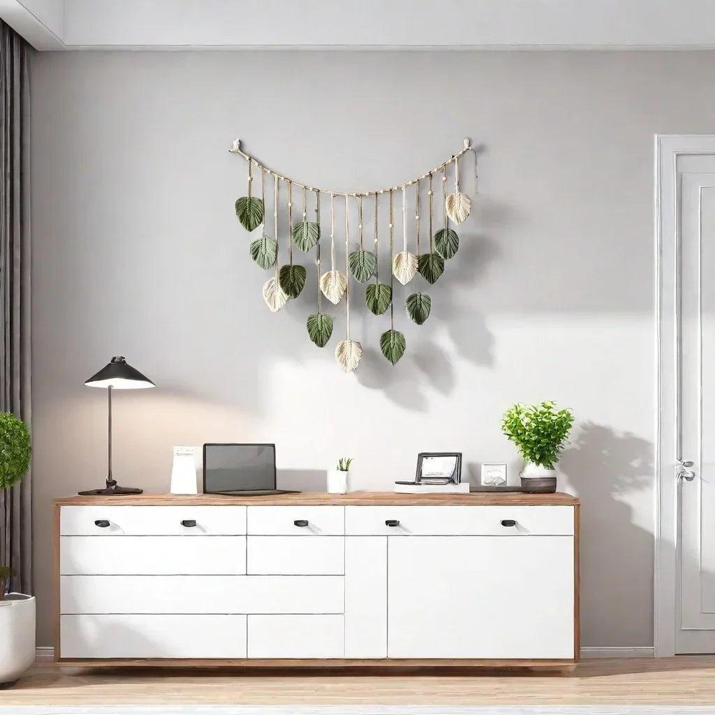 Boho Macrame Tapestry Leaf Feather Wall Hanging