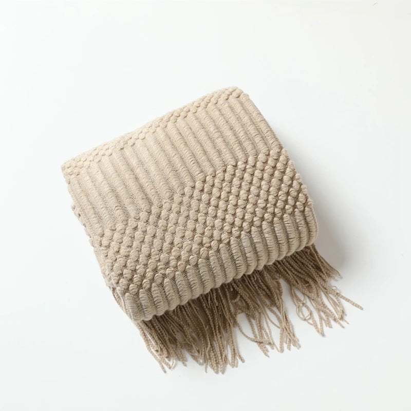 Nordic Knitted Throw Blanket with Tassels | Boho Home Decor