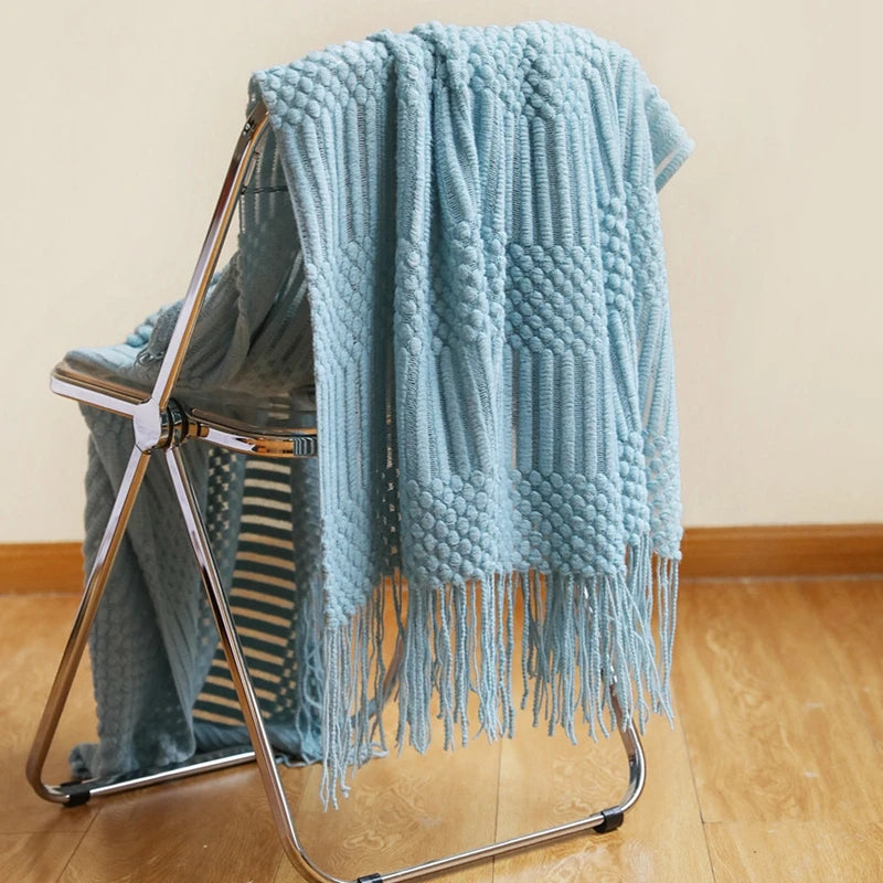 Nordic Knitted Throw Blanket with Tassels | Boho Home Decor