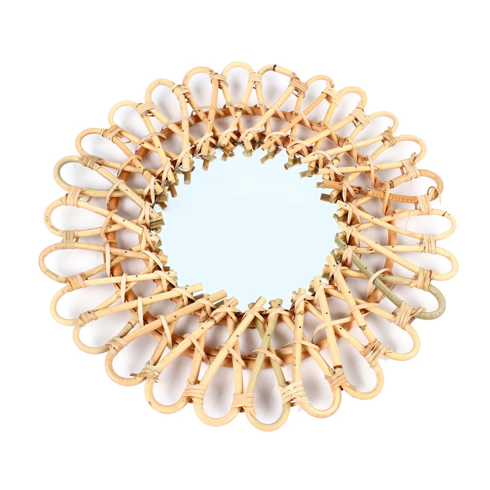 Boho Rattan Sunflower Wall Mirror | 16" Circular Hanging Mirror
