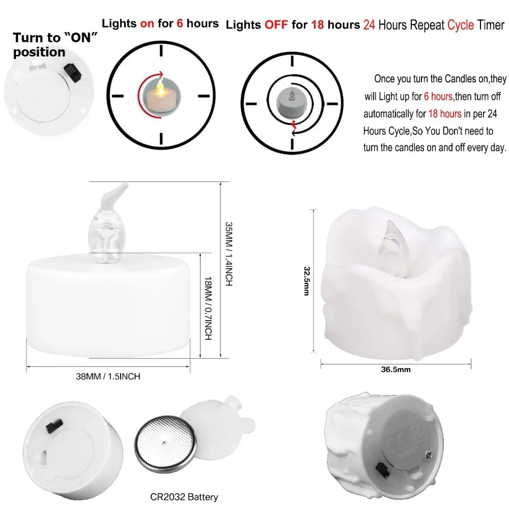 Flameless LED Tea Light Candles Set of 12 with Timer