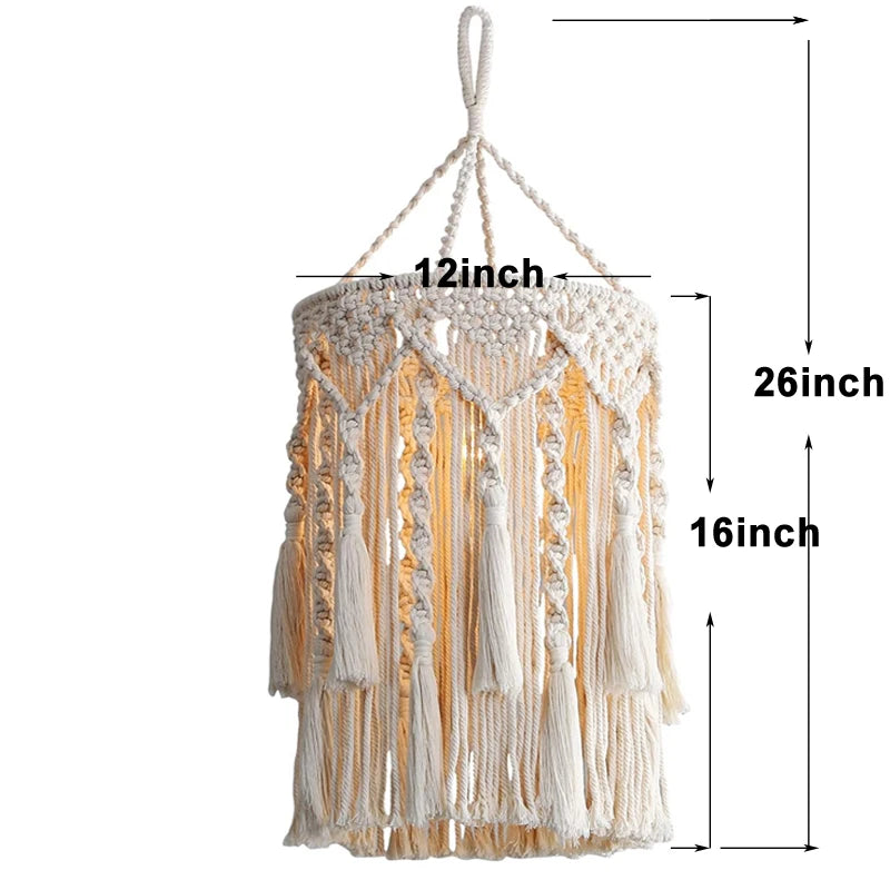 Boho Macrame Pendant Lamp Shade | Handknitted Vintage Ceiling Light Cover