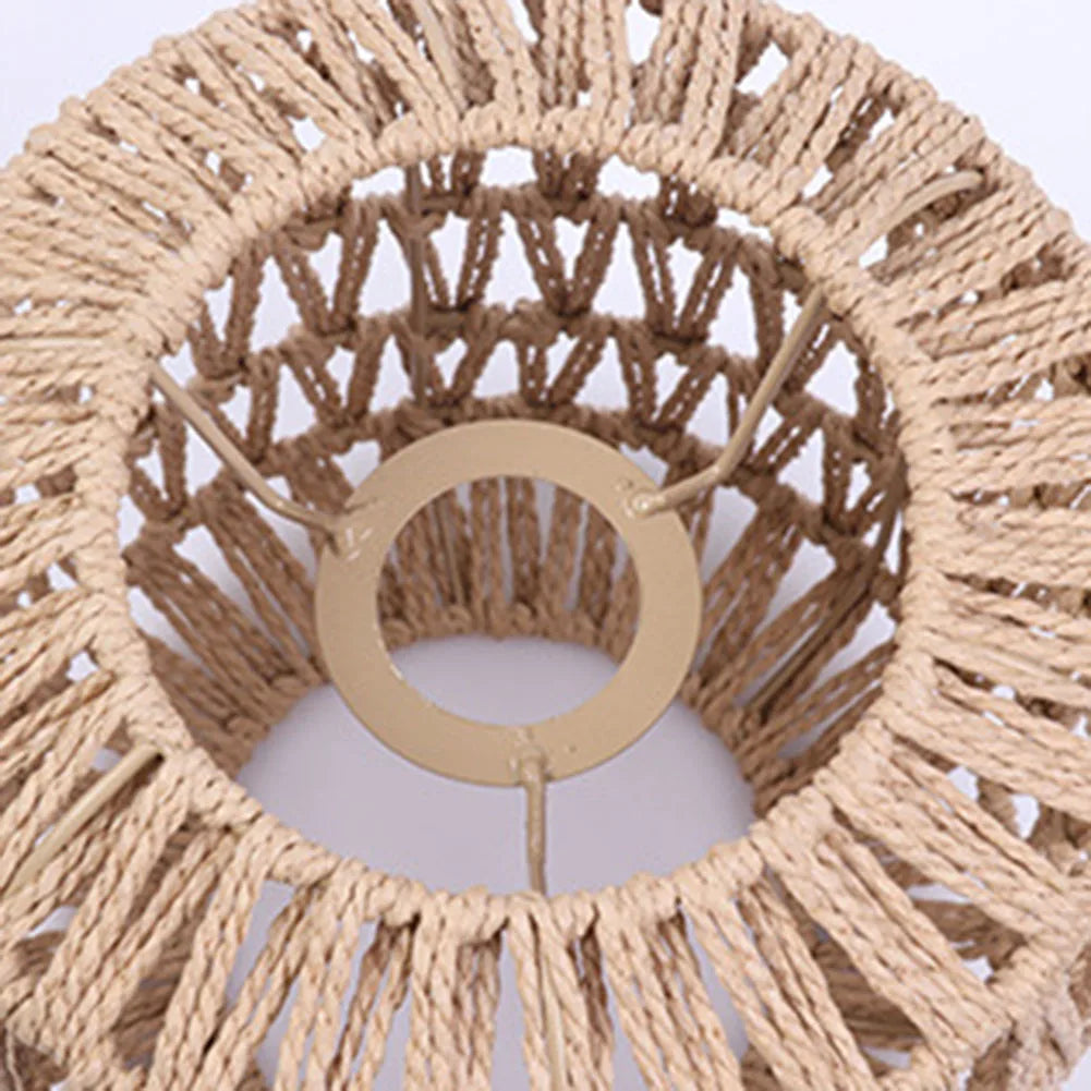 Boho Rattan Pendant Lamp Shade – Handwoven Wicker Ceiling Light Cover for Living Room Bedroom