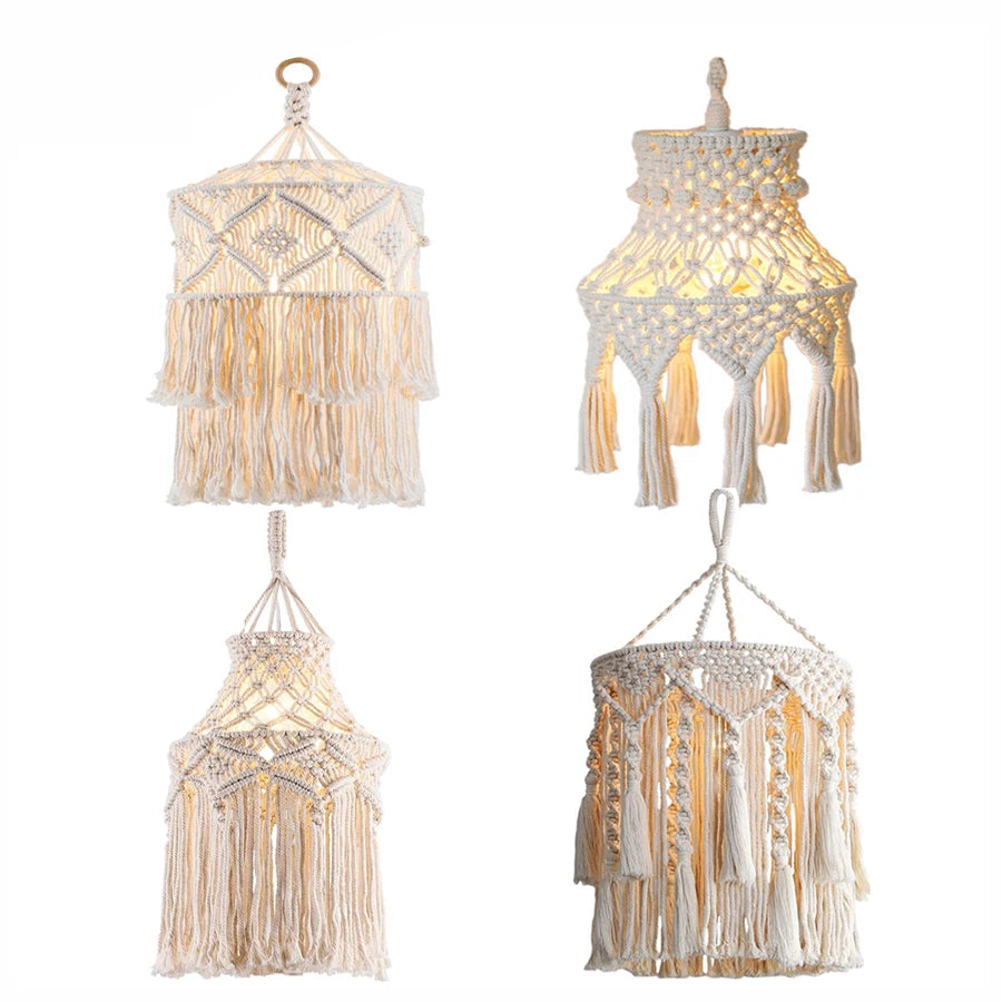 Boho Macrame Pendant Lamp Shade | Handknitted Vintage Ceiling Light Cover